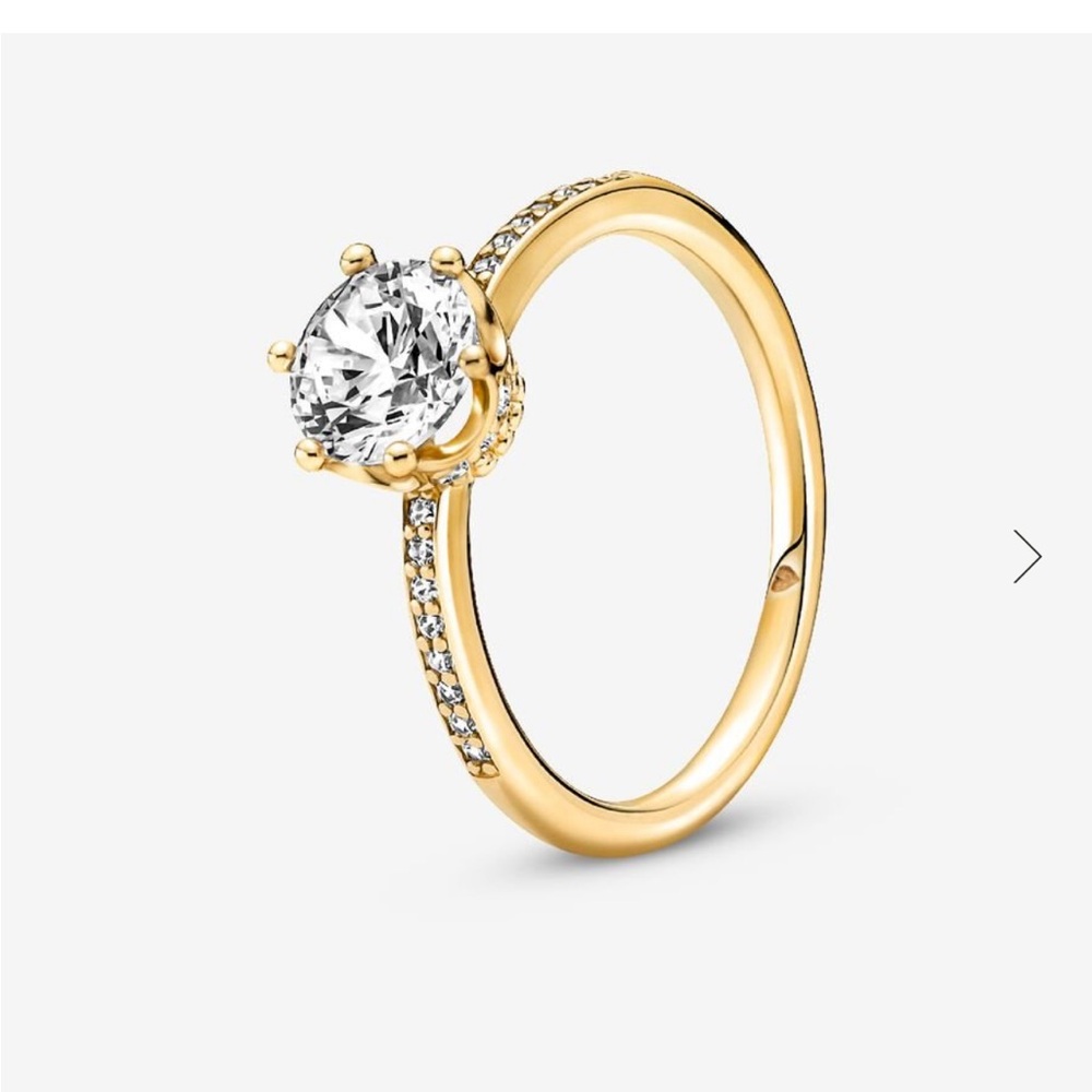 Pandora clear sparkling crown solitaire ring 14k gold plating